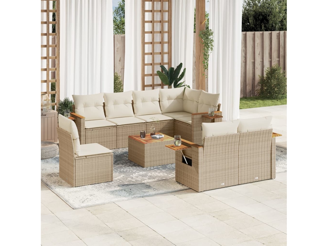 Conjunto de 9 sofás de jardín con cojines de mimbre beige de Dkd Home Decor