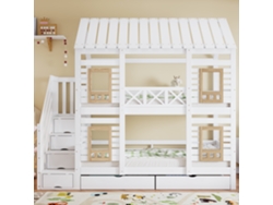 Litera infantil de 90 x 200 cm con ventana y 4 compartimentos de almacenaje en color blanco natural