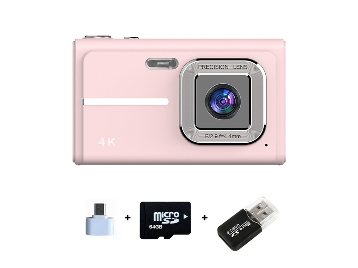 Câmera Digital 4k Hd Zoom 16x Autofoco Câmera Ccd De Tela De 2.4 Polegadas 64g Rosa 