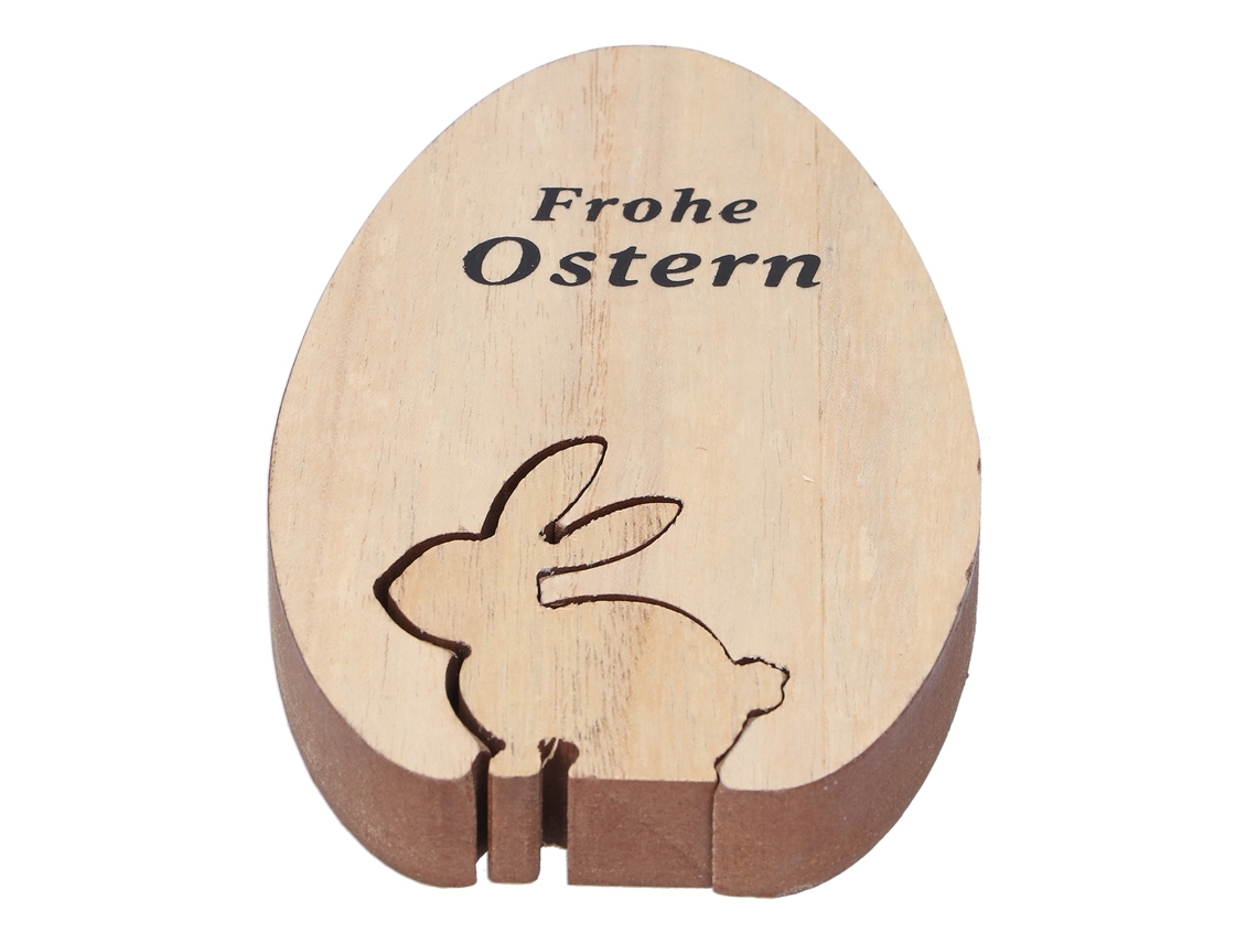 Adorno de huevo de madera con forma de conejo para escritorio u oficina