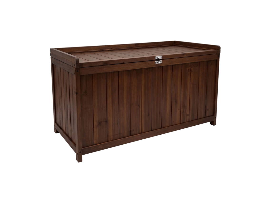 Cubo - Baúl Contenedor Para Exterior 113x60x53 Cm De Madera De Abeto Con Cierre Para Candado Teca