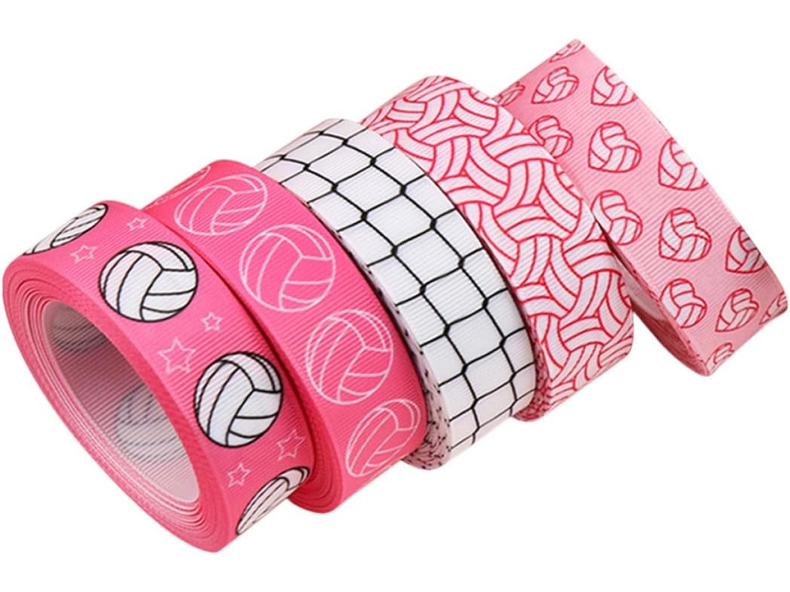 Paquete de 5 rollos de cinta de poliéster rosa para voleibol.