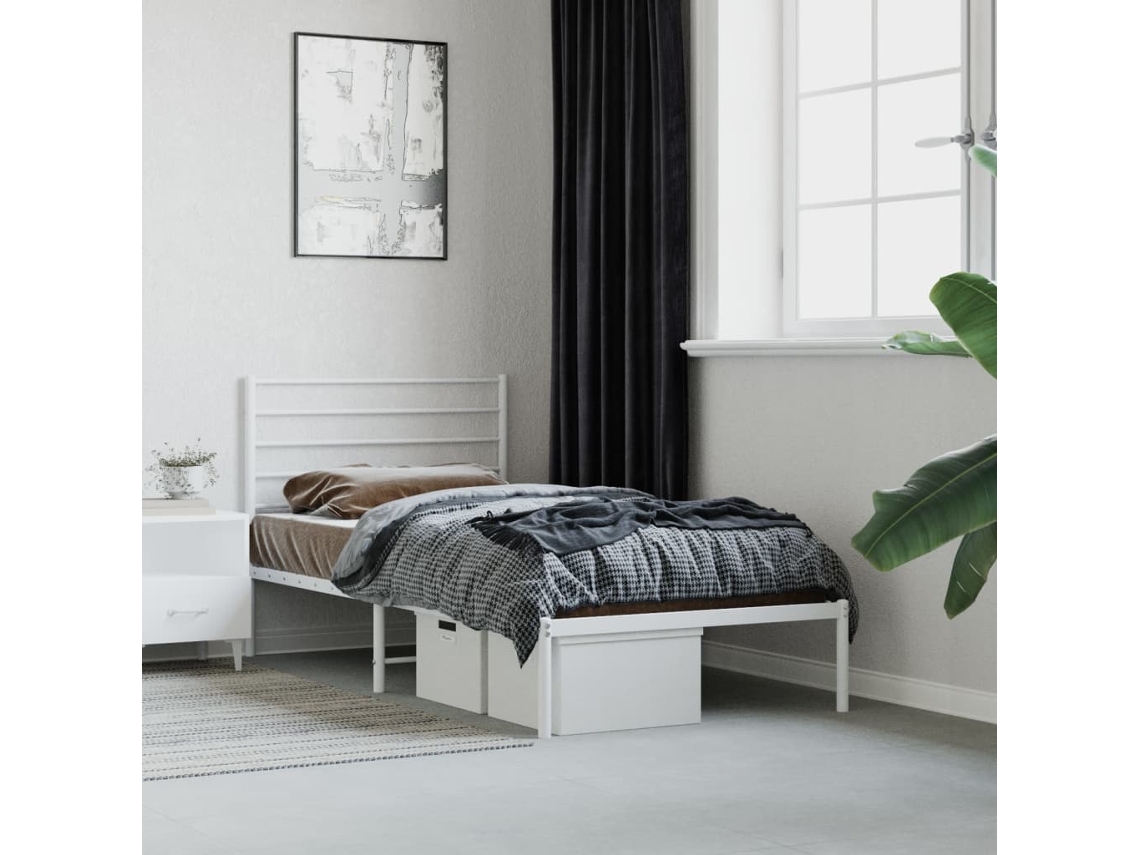 Marco de Cama con Cabecero Metal Blanco (90x190cm)