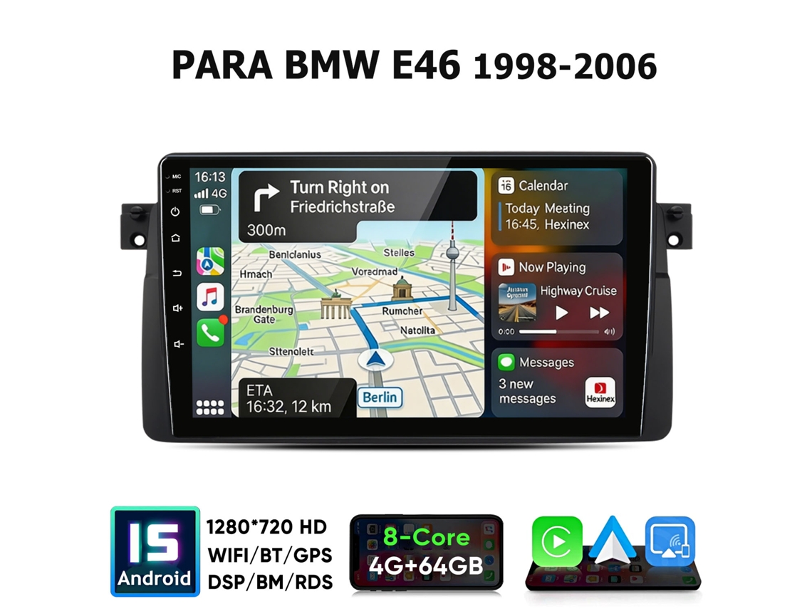 Hexinex 4gb+64gb Android 15 8 Núcleos 9 Pulgadas Para Bmw E46 1998-2006 Radio Para Coche Wi-fi Carplay Android Auto