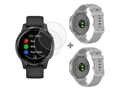 Correa Smartwatch Para Garmin Vivoactive 4S 2Pcs Con 2Pcs Película De Vidrio Templado Gris VENISYMLIS