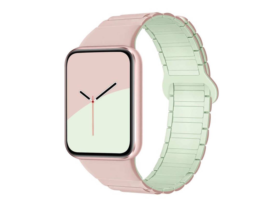 Pulsera para Redmi Watch 6 / 5 / Xiaomi Band 9 Pro / 8 Pro - Silicona magnética - Tres cuentas, rosa Oxford y verde menta claro