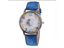 Reloj De Cuarzo Unisex De Moda Con Correa De Denim Y Tela Zhoulianfa Azul Real