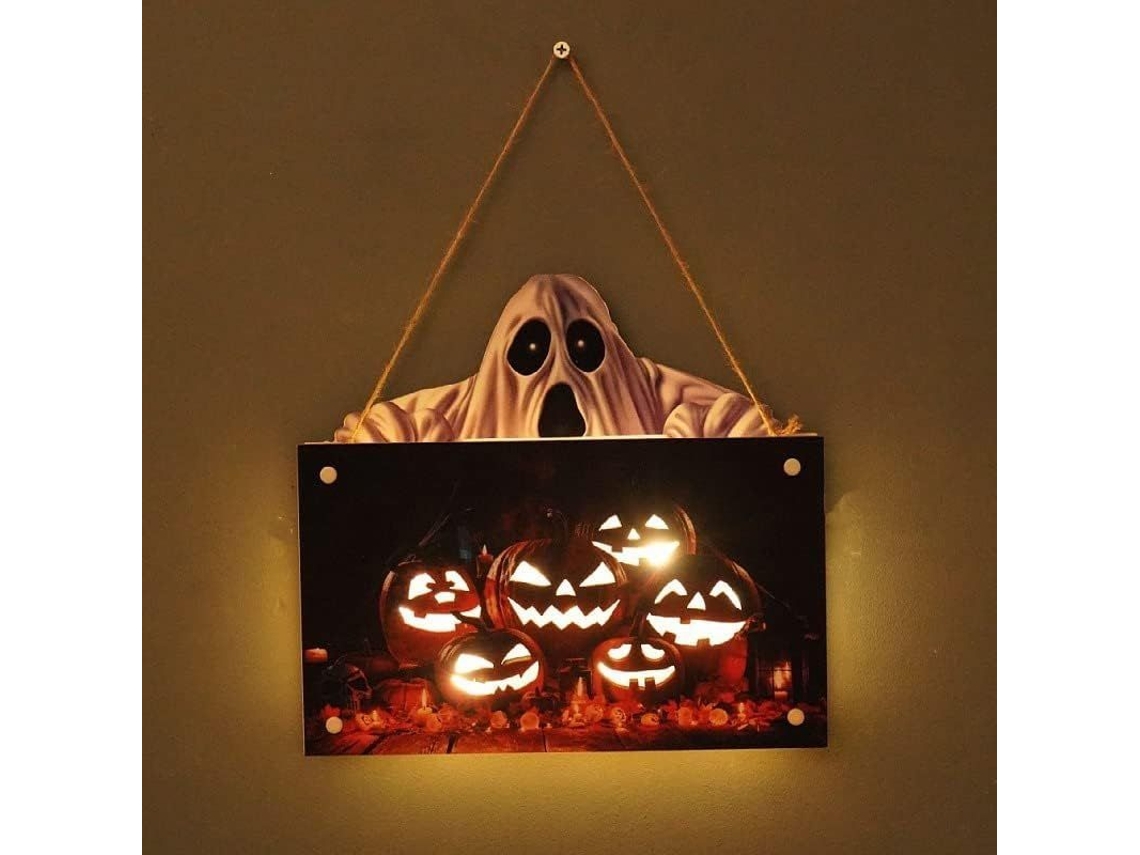 Cartel Colgante De Calabaza De Halloween Con Logo Led Fantasma Decoración De Puerta Bienvenida Para Halloween