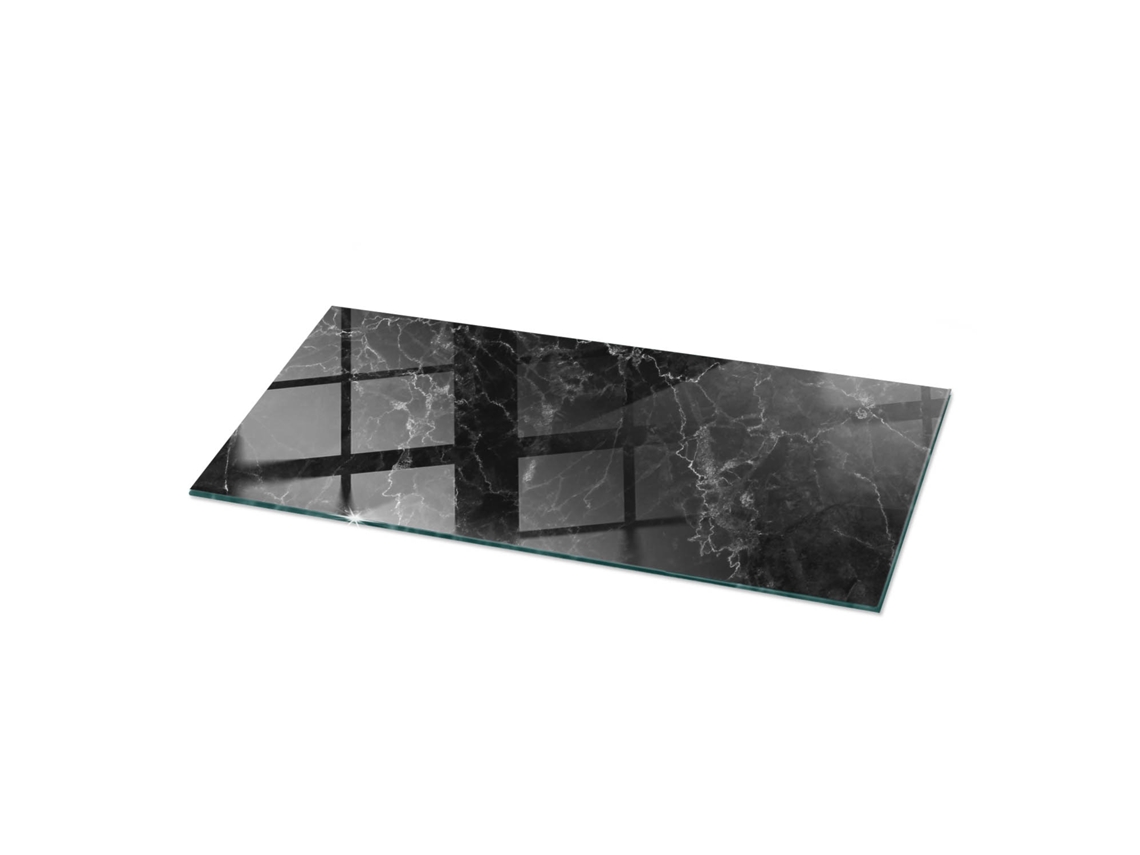 Cristal para espejo de mesa rectangular (125 x 50 cm - Diseño de mármol con vetas - Negro)