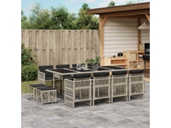 Juego de comedor de jardín de 13 piezas con cojines de mimbre gris claro, Dkd Home Decor