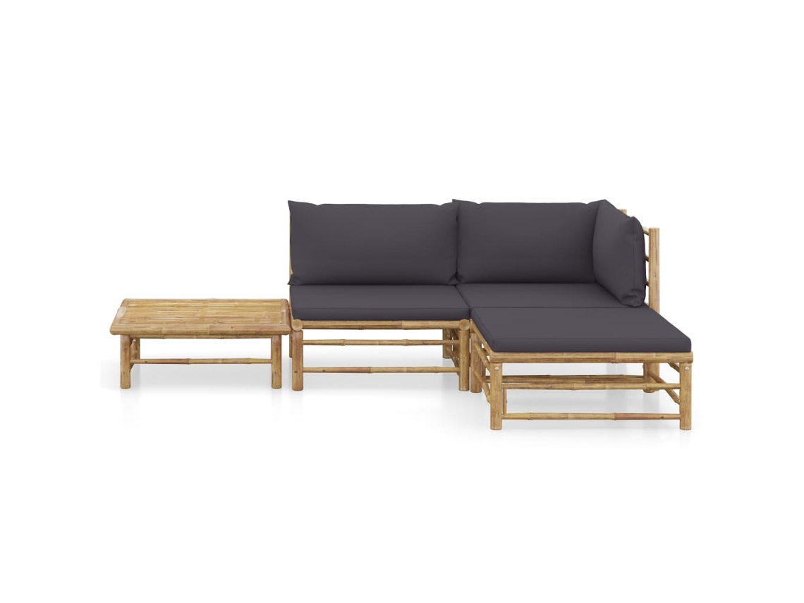 Maison Exclusive - Set De Muebles De Jardín 4 Piezas Bambú Con Cojines Gris Oscuro