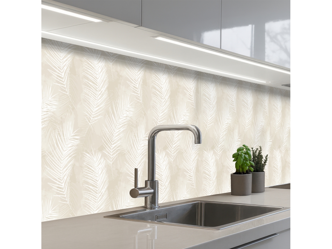 Salpicaderos De Cocina Hojas - Beige - Blanco - Botánico - Naturaleza 400x80 Cm