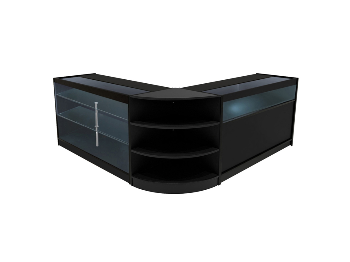 Mostrador comercial MonsterShop Demeter, negro, K1500B1500LM60, MDF y vidrio templado
