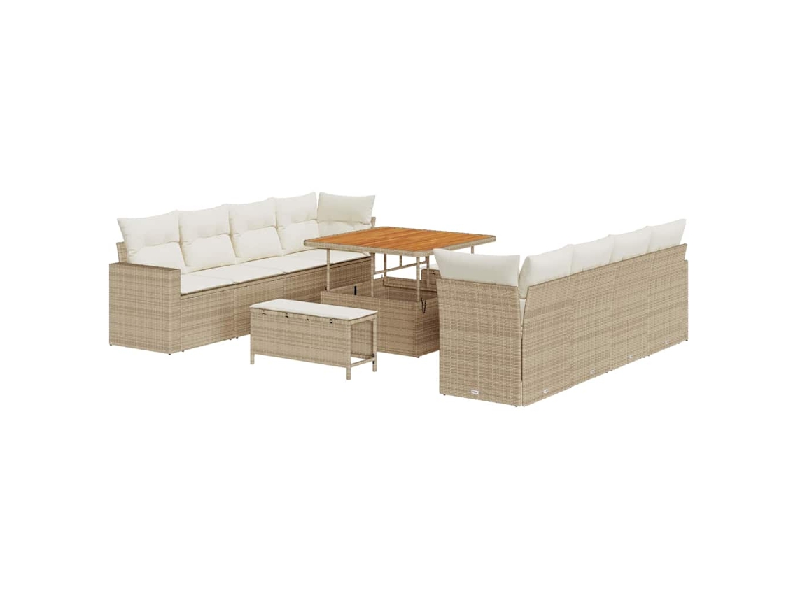 Maison Exclusive - Juego de sofás de jardín de mimbre beige y crema de 12 piezas