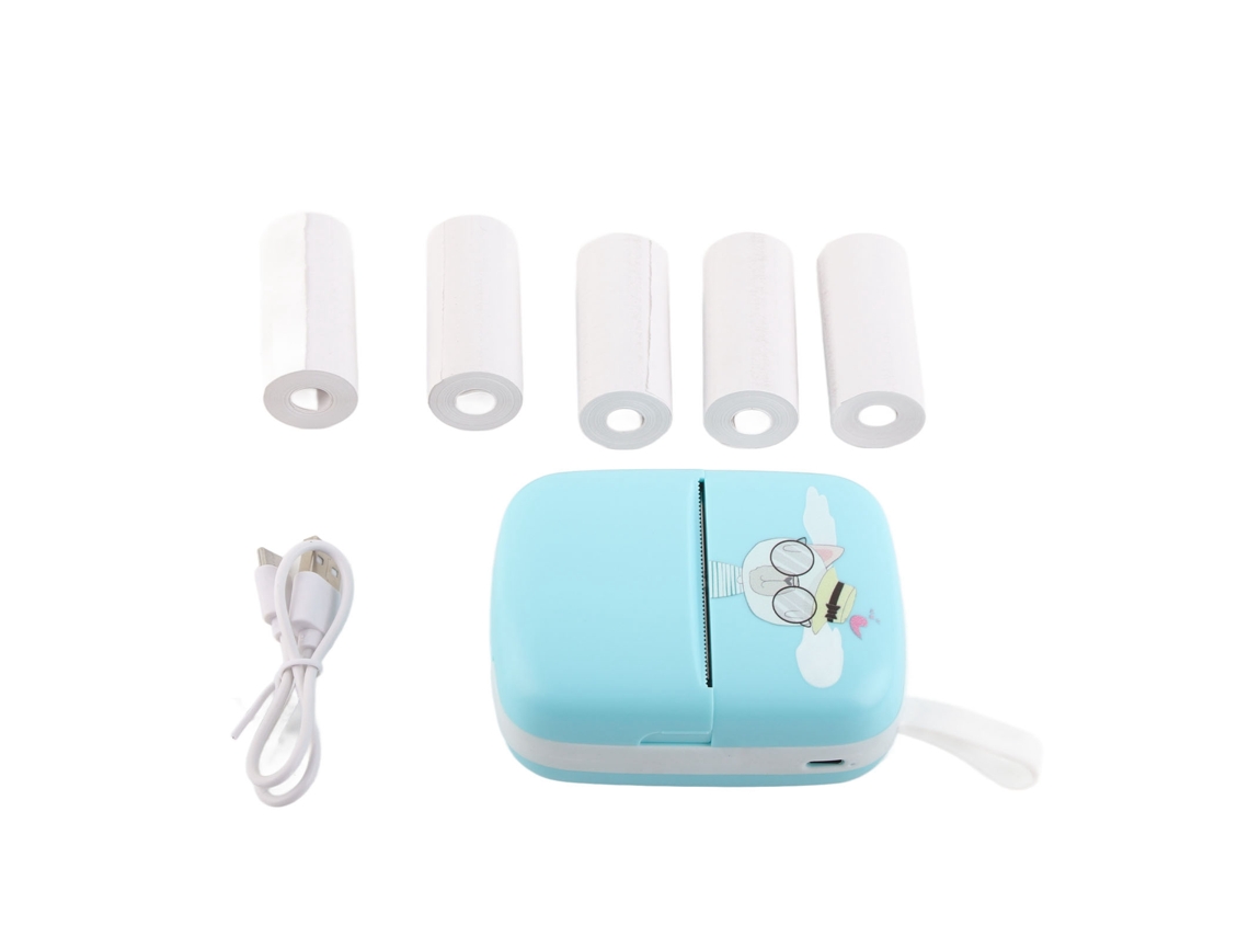 Impressora Térmica Portátil Bluetooth 200dpi Sem Tinta Mini Impressora De Bolso Azul Com 5 Rolos De Papel