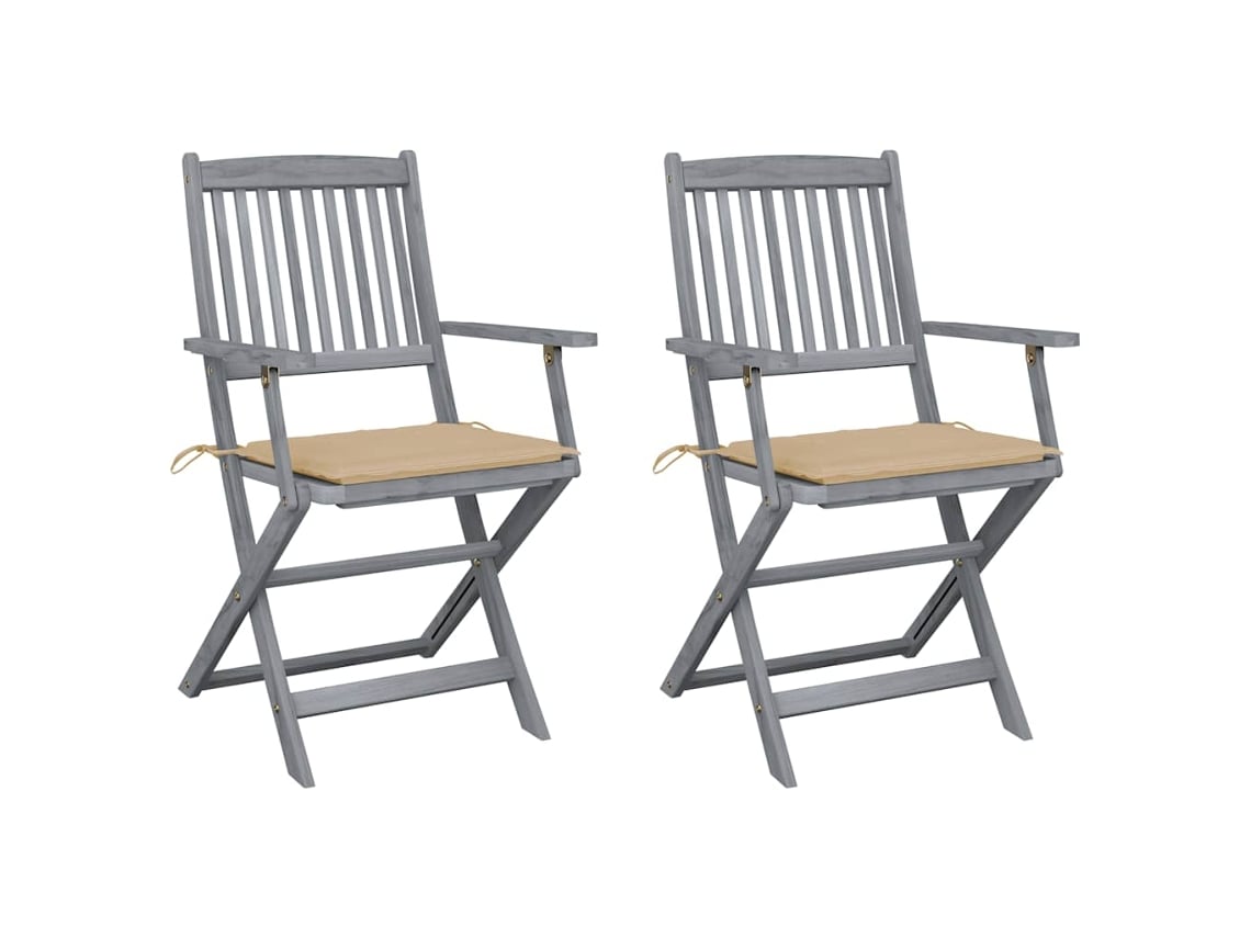 Sillas plegables de exterior de acacia maciza de 2 piezas con cojines DKD Home Decor