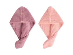 Toalla De Microfibra Gruesa Con Botón Para Secar El Cabello Y Gorro De Natación Morado, Rosa Y Rosa Claro.