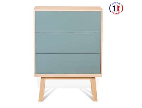 Cómoda MON PETIT MEUBLE FRANÇAIS con 3 Cajones (Azul Frehel - Madera - 90 x 125 x 46 cm)