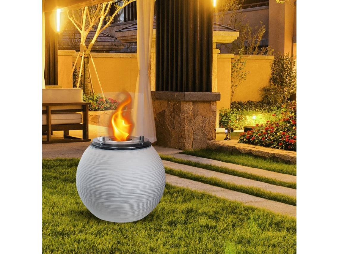Chimenea de bioetanol brasero de jardín de pie para uso interior y exterior BOTTICELLI Pearl White d.40 x h54