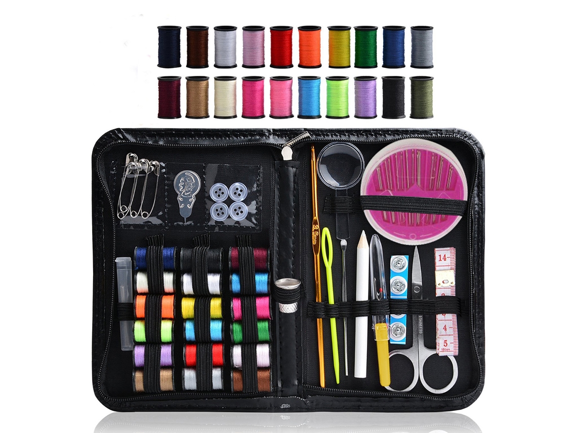 Kit de costura de viaje 58 en 1, set para principiantes con herramientas profesionales, incluye hilos multicolor, diseño compacto y portátil.