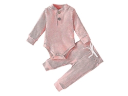 2026-conjunto De 2 Piezas Para Bebé: Blusa De Cuello Redondo De Manga Larga Y Pantalones Con Cintura Elástica