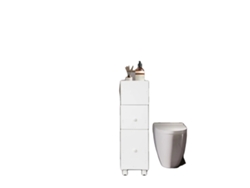 Mueble de baño, dimensiones 53*22,5*75 cm, material: panel de madera plástica, 2 cajones, 4 ruedas, requiere montaje.