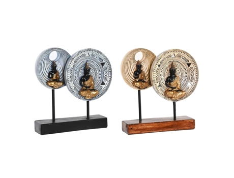Figura Decorativa DKD HOME DECOR Bege Azul Metal Buda Resina Oriental 25x6,7x25,6 cm 2 Unidades