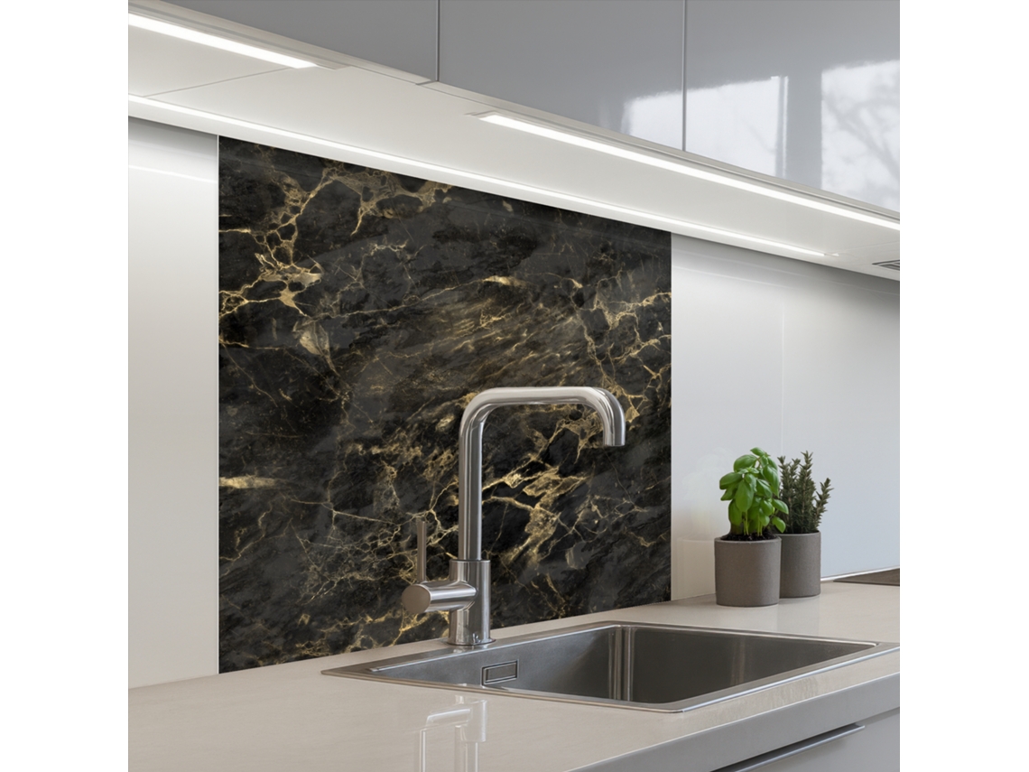 Paneles antisalpicaduras de cocina Nerf - Negro - Mármol - Dorado - 80x80 cm