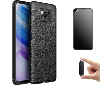 Kit Carcasa, Protector y Soporte Xiaomi Poco X3 Pro Ultimatte Rugged Leather Negro