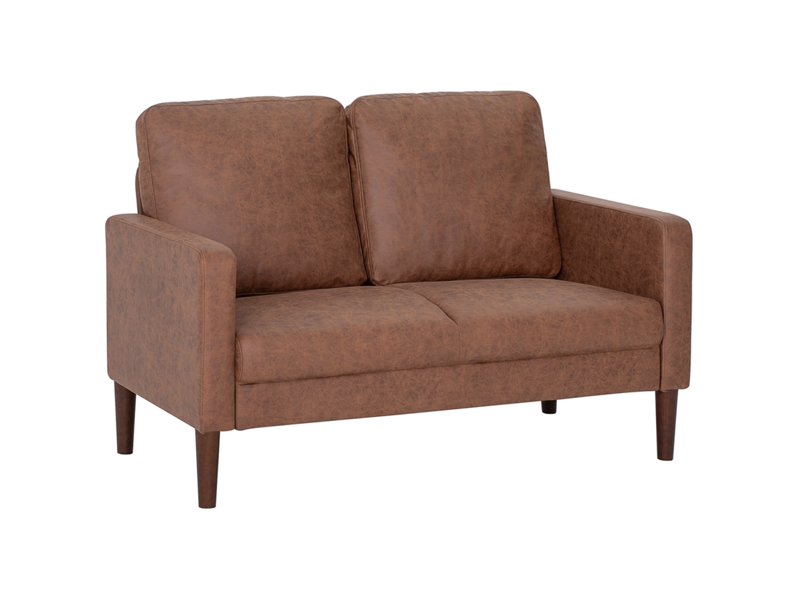Sofá De 2 Plazas Tapizado En Microfibra Con Patas De Madera Reposabrazos 130x78x85 Cm Marrón