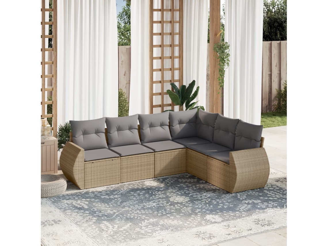 Conjunto de 6 sofás de jardín con cojines de mimbre beige Dkd Home Decor
