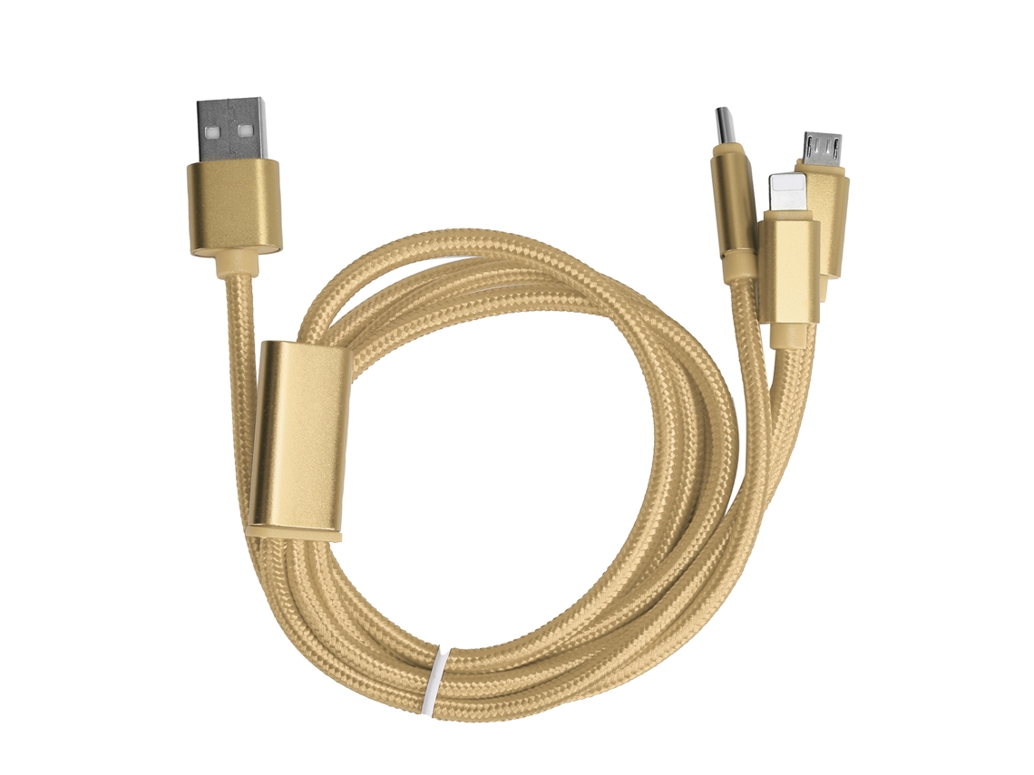 Cable De Carga Rápida Trenzado De Nailon 3 En 1 Para Puertos Ios Type C Micro Usb Naranja