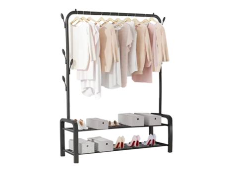 Perchero Burro con 1 Barras y 2 Baldas MAGIC SELECT 140x155x33cm Negro