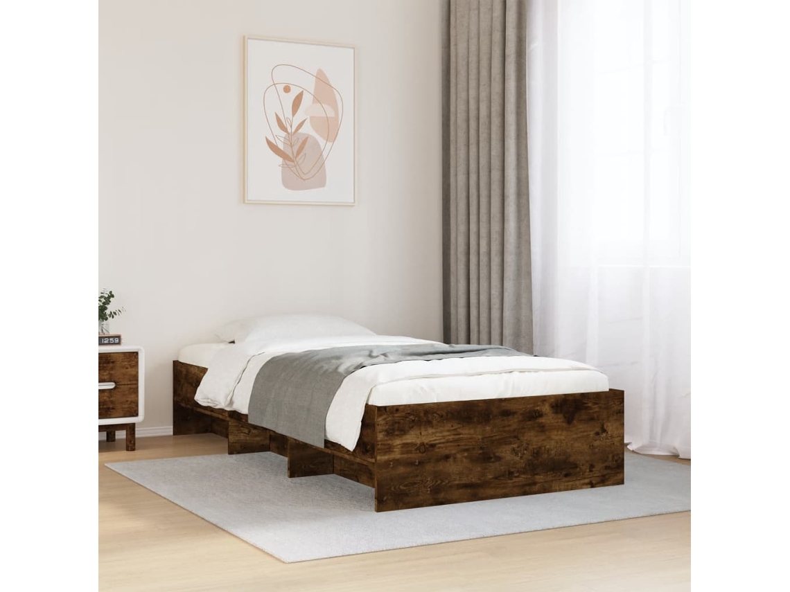 Estructura De Cama Sin Colchón Madera Roble Ahumado 100x200 Cm