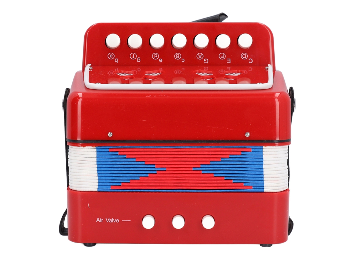 Acordeón Infantil, 7 Teclas, Instrumento Musical De Juguete Para Niños, Rojo.