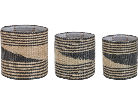 Conjunto de 3 macetas de algas marinas natural/negro BELIANI Rattail