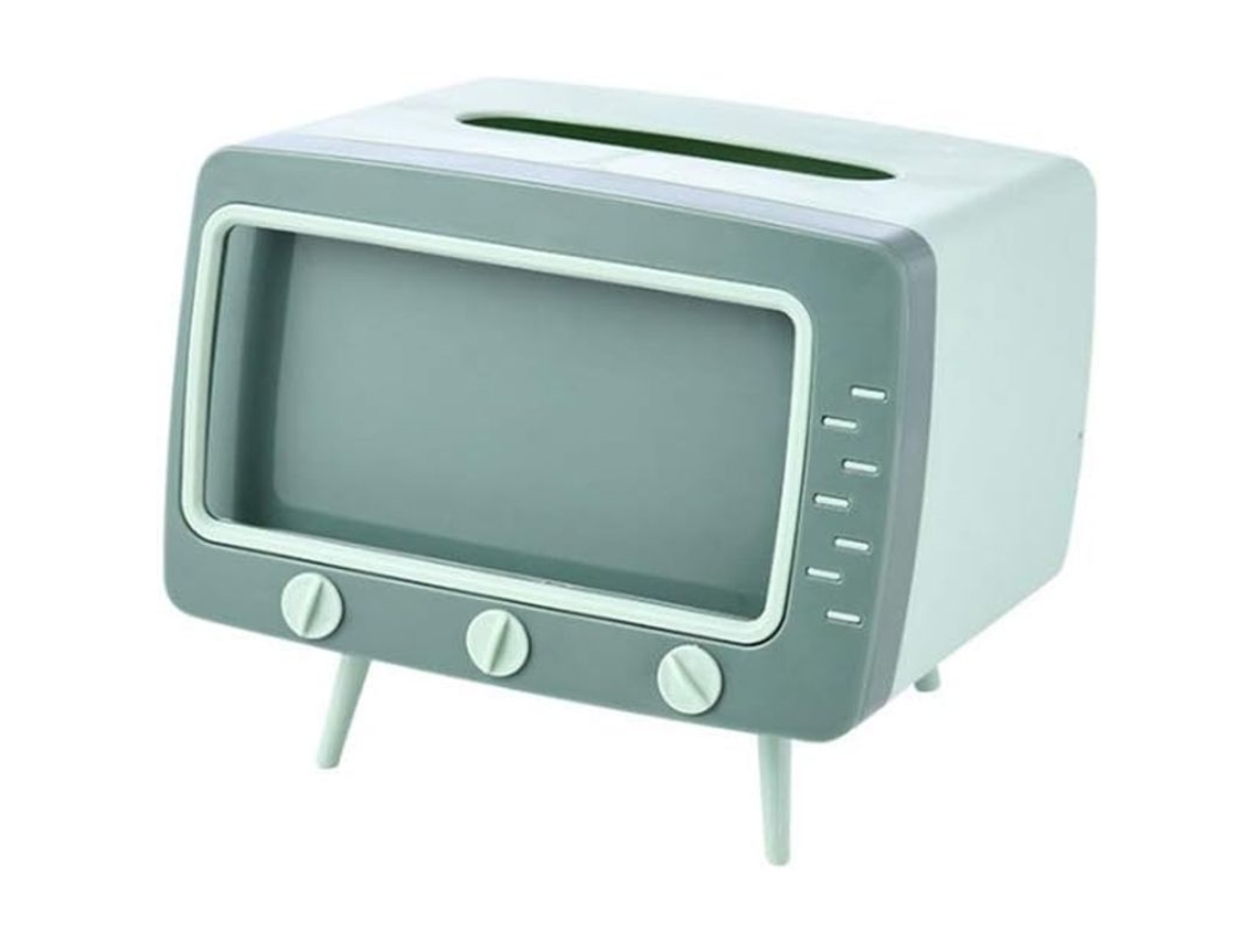 Caja De Papel Higiénico Con Mando A Distancia Y Soporte Para Teléfono Móvil, Con Forma De Televisor Antiguo, Verde, Diseño Bonito.