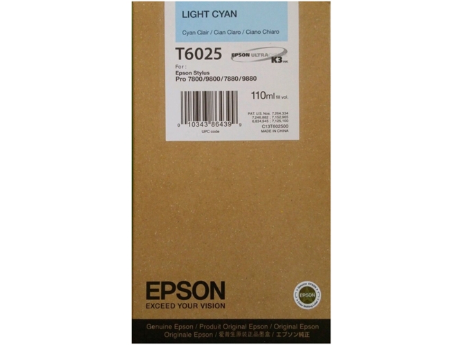 Cartucho de tinta original EPSON, T6025 110 ml , Cian claro, C13T602500