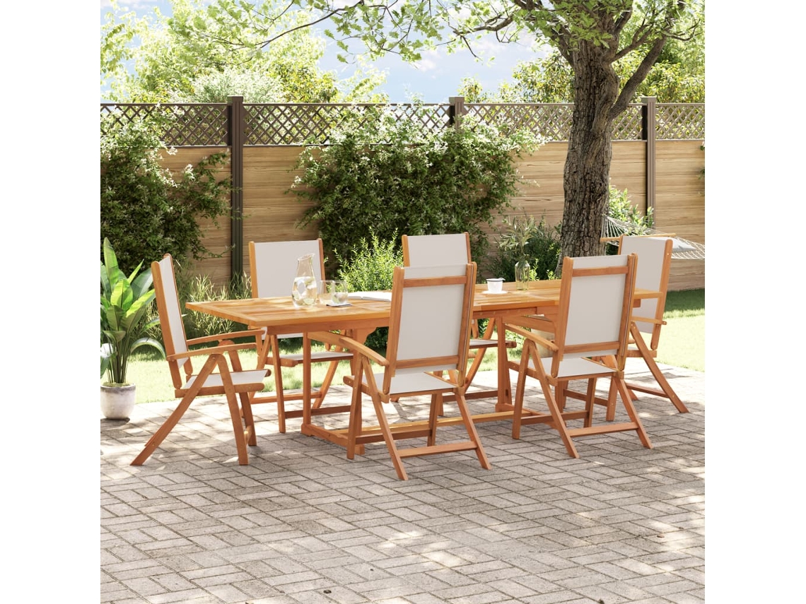 Juego de comedor de jardín de 7 piezas en acacia maciza y textilene, Dkd Home Decor