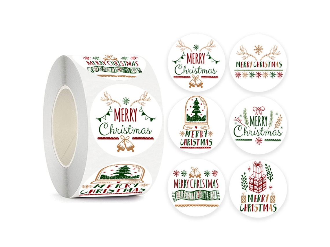 Rollo De Pegatinas Navideñas Redondas Con Diseños B (7x7x3cm)*