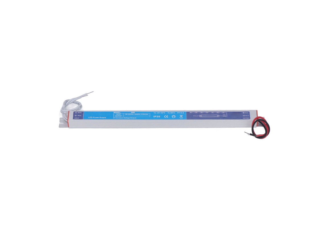 Fuente de alimentación LED de 24 V y 30 W con transformador y controlador IP20 para tiras LED.