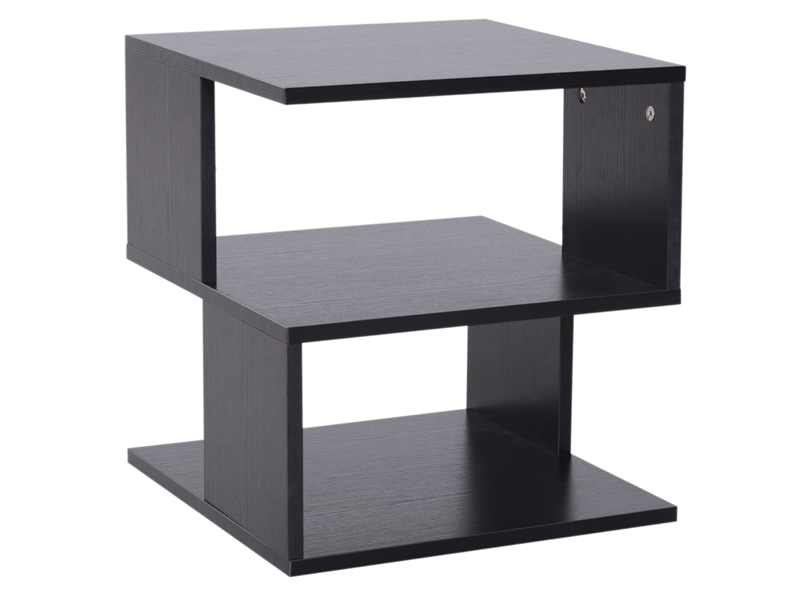 Mesa Auxiliar Cuadrada De 3 Niveles Con 3 Estantes Abiertos Para Sala De Estar O Dormitorio, 40x40x43 Cm, Color Negro.