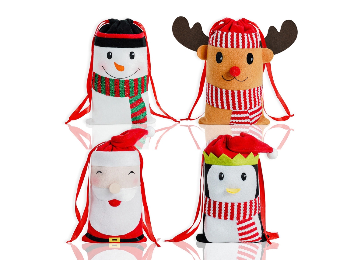 Bolsas navideñas - 4 bolsas con cordón para golosinas RNEMITERY