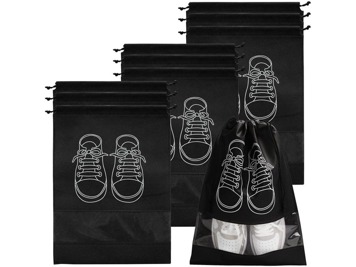 Bolsas Para Zapatos Impermeables Y A Prueba De Polvo Con Ventana Transparente Y Cordón Ajustable (32x44cm) - 10 Unidades - Negras