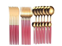 Conjunto de Talheres de Aço Inoxidável 24 Peças para Restaurante Familiar-Vermelho 
