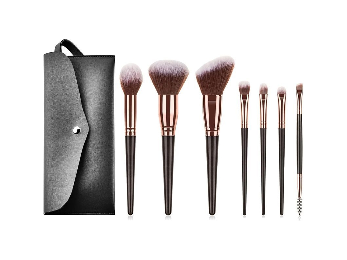Set De 7 Brochas De Maquillaje Con Neceser, Tamaño Viaje, Color Negro.