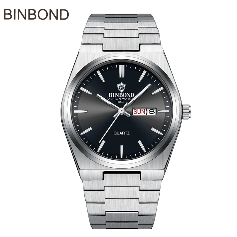 Reloj De Cuarzo De Lujo Para Hombre (plateado, Esfera Negra), Resistente Al Agua, Luminoso, Con Indicador De Fecha Y Día.