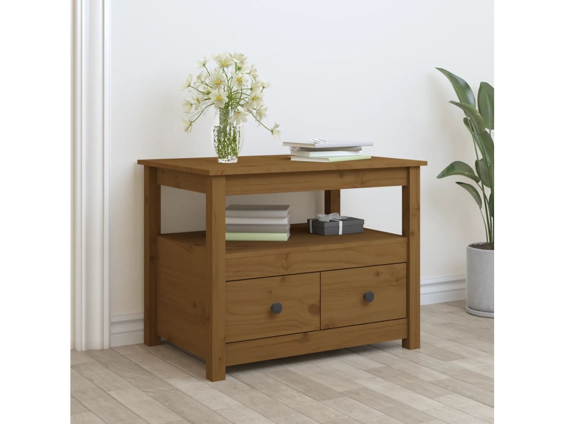 Mesa de Centro de Apoyo 71X49X55 Cm Pino Macizo Marrón Miel