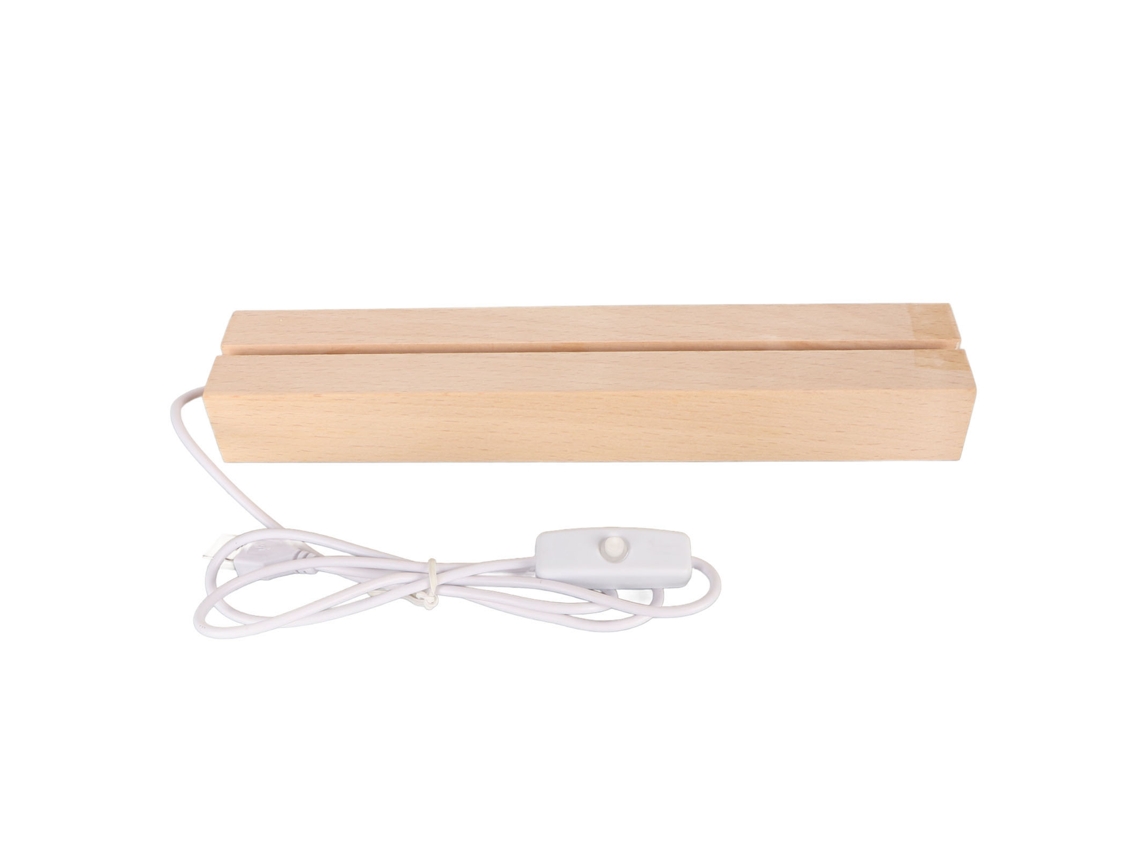Base LED rectangular de madera con luz cálida y conector USB para cristal, vidrio y acrílico, 18 cm