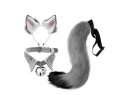 Conjunto De Orejas Y Cola De Lobo Zorro De Pelo Falso Para Cosplay Halloween Anime Fiesta Gris
